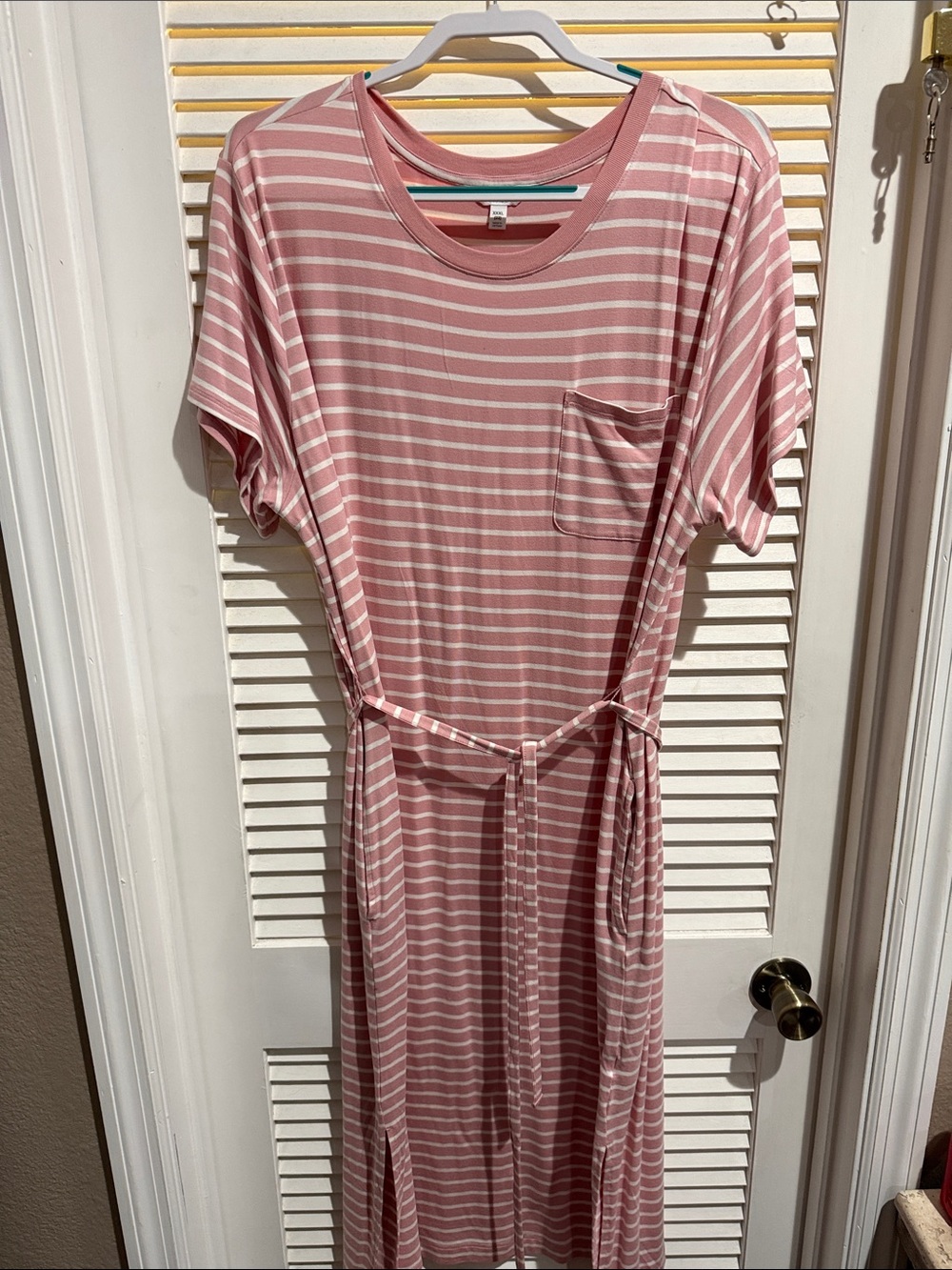 Time and Tru Pink & White Striped Midi Dress with Tie Waist